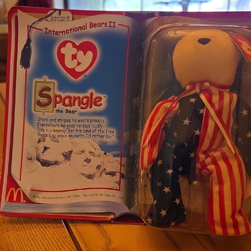 Ty Spangle The Bear Beanie Baby with Red, White, and Blue Outfit